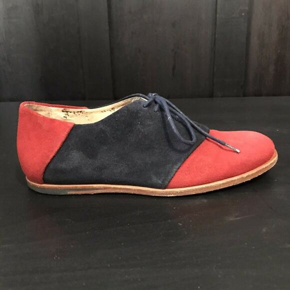 Opening Ceremony Women's Two Toned Leather Suede Oxford Flats Size US 7 Red Blue - Picture 7 of 12